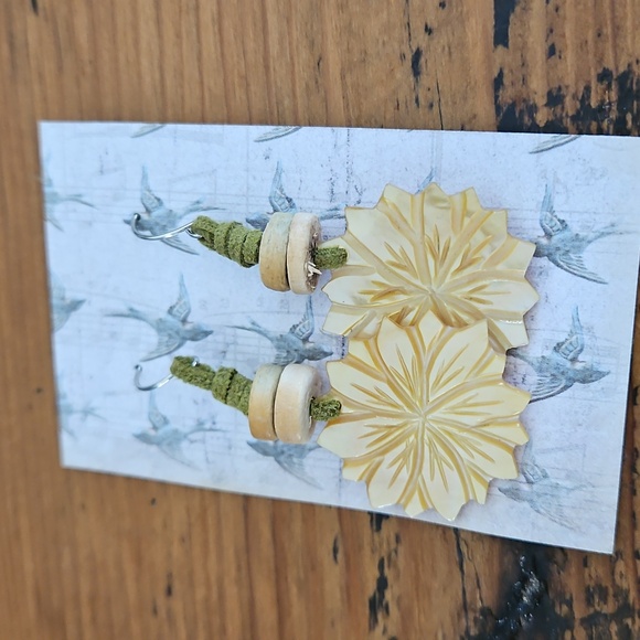 Hand Crafted Jewelry - Hand Crafted...Shell, Leather And Wood Earrings